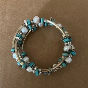 Turquoise and Silver Beaded Bracelet